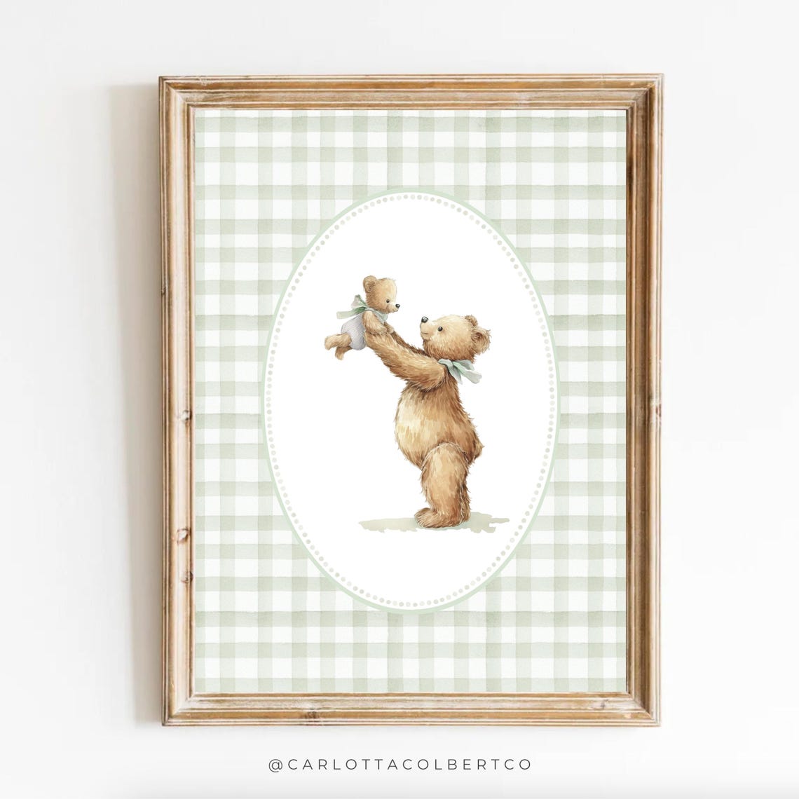 Sage Green Nursery Bear Watercolor Mom And Baby Teddy Poster