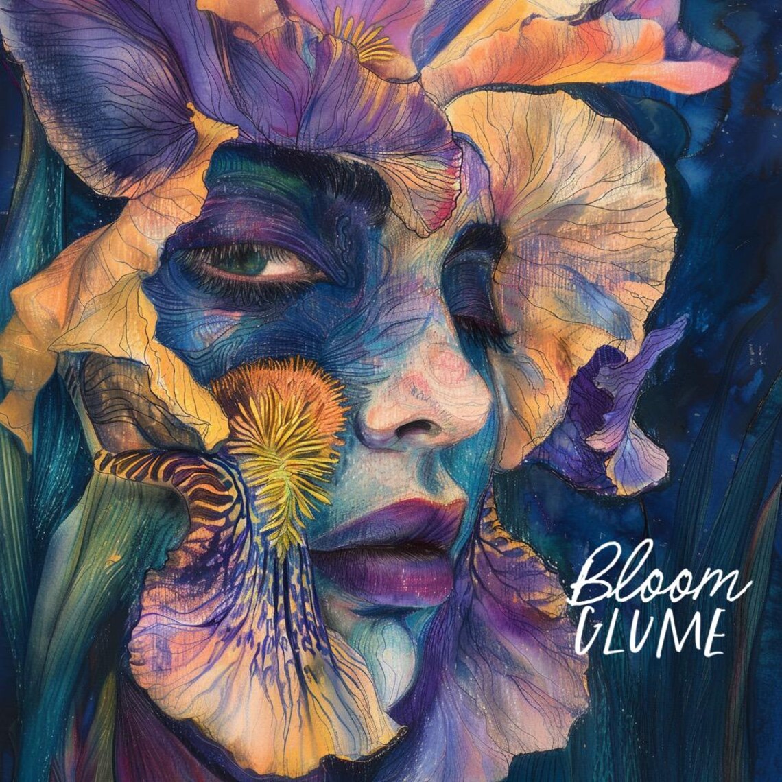 Iris Fantasy Flower Face Art Print, Cottagecore - Image 4