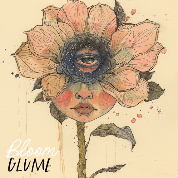 Ryell Bloomies Single Eye Sunflower Face Surreal Lowbrow Botanical Art Print