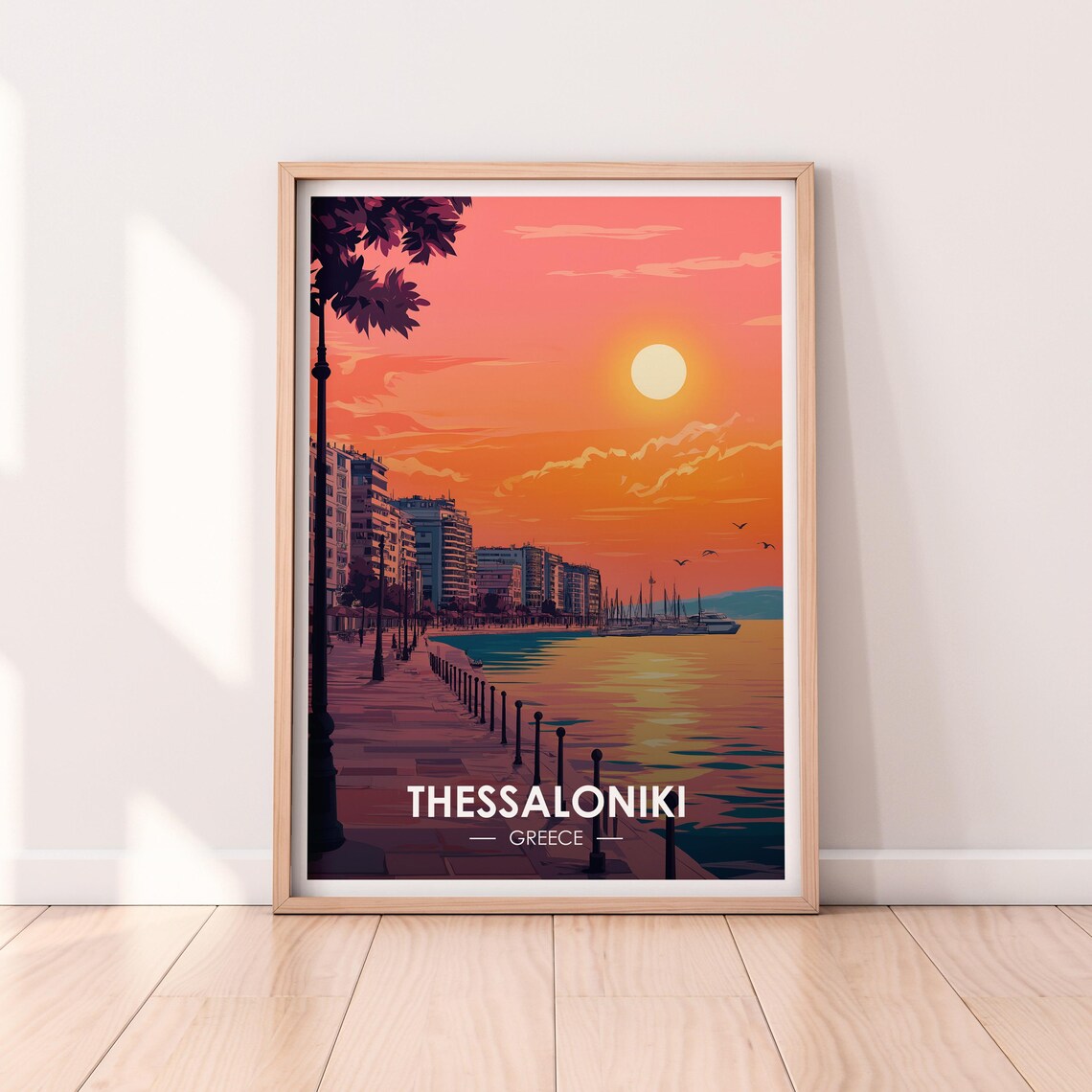 Thessaloniki Greece Sunset Waterfront Promenade Travel Poster
