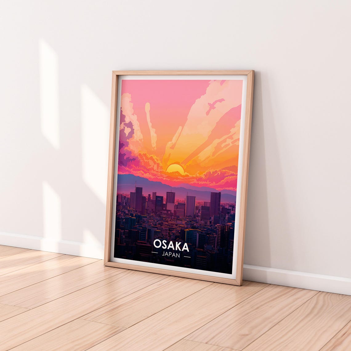 Osaka Japan Fiery Sunset Skyline Cityscape Orange Sky Poster - Image 2