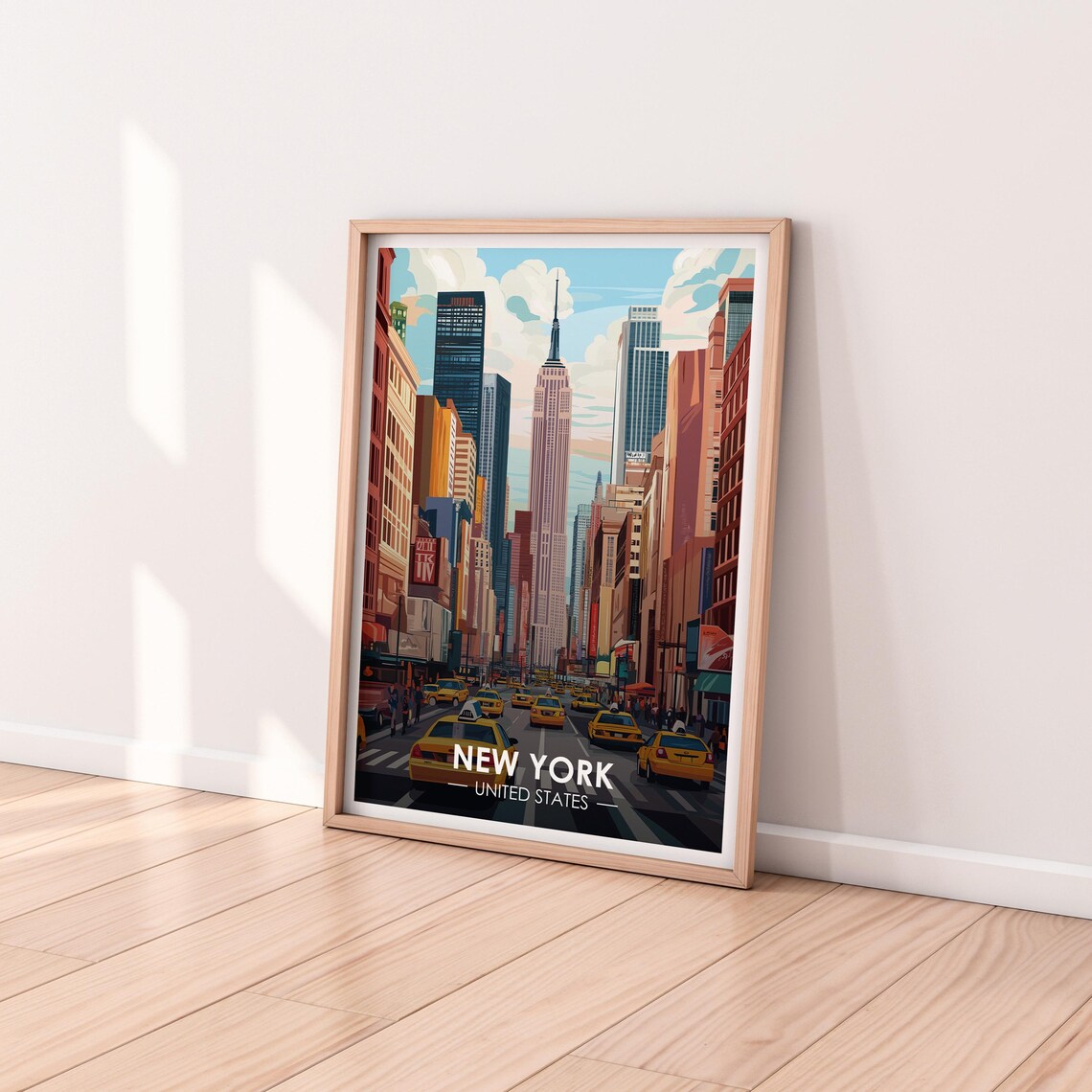New York City Manhattan Skyline Yellow Taxis Vintage Travel Poster - Image 2
