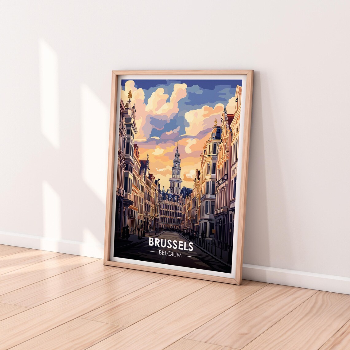 Brussels Belgium Grand Place Street Sunset Vintage Travel Poster - Image 2