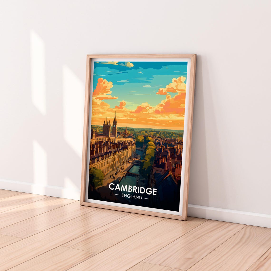 Cambridge England Aerial River Colleges Clock Tower Sunset Poster - Image 2