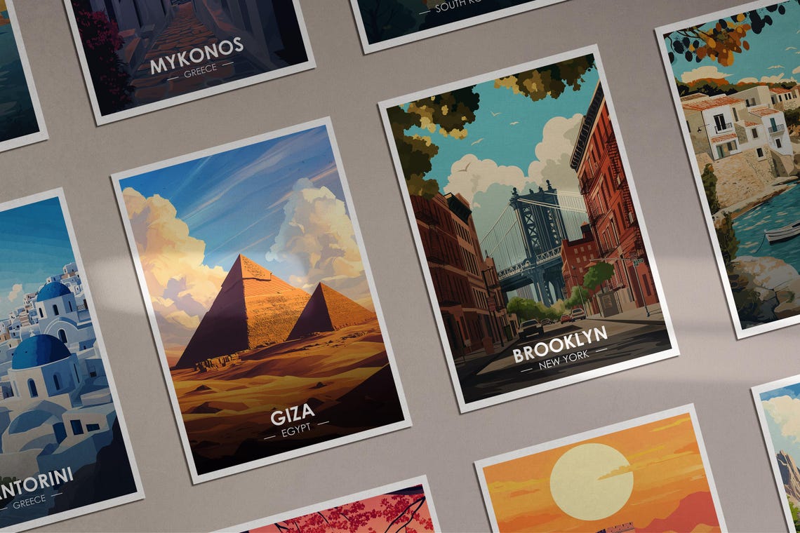 Giza Egypt Pyramids Golden Desert Clouds Bright Close View Poster - Image 2
