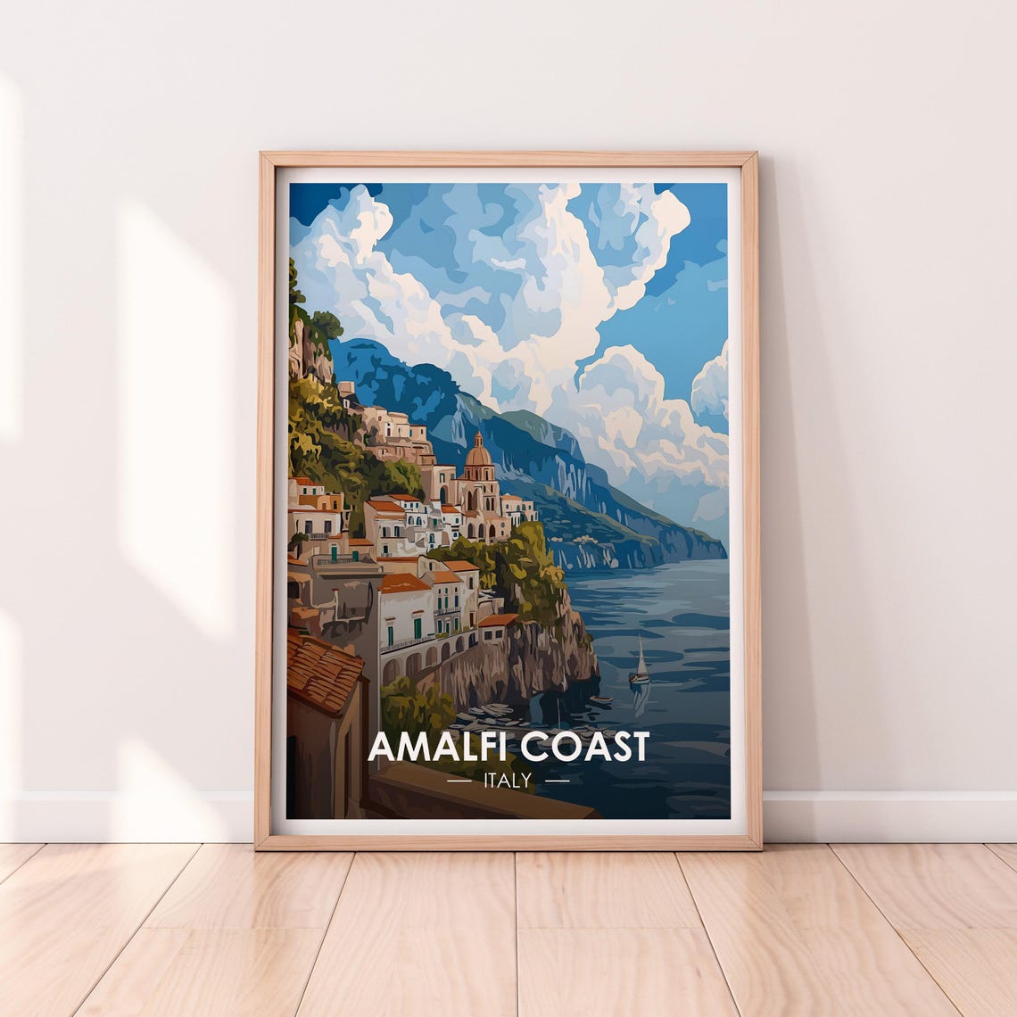 Amalfi Coast Italy Cliffside Village Church Dome Travel Poster
