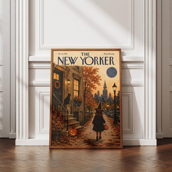 New York Halloween Poster Nyc Fall Wall Art Vintage Print Decor Autumn Witch Spooky
