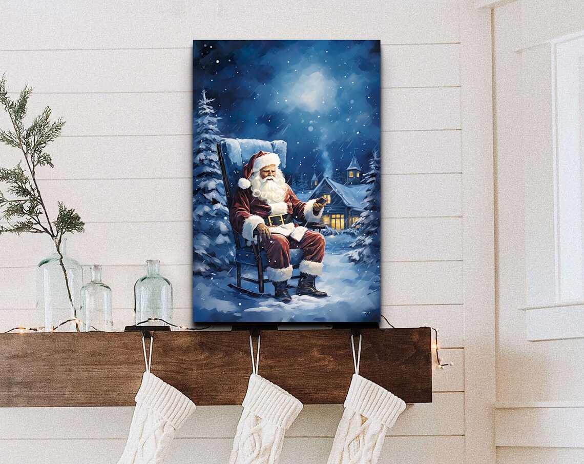 Santa Wall Art Antique Christmas Wall Art Snowing Santa Art Winter Art Christmas Art Santa Claus Art Antique Art