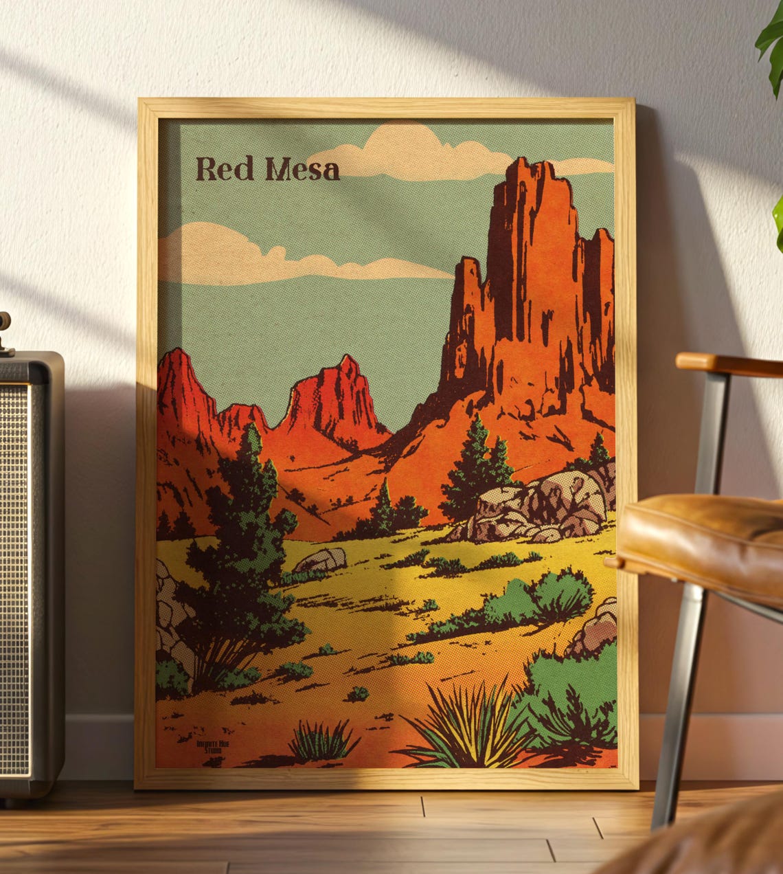 Red Mesa Vintage Western Desert Landscape Retro Travel Poster