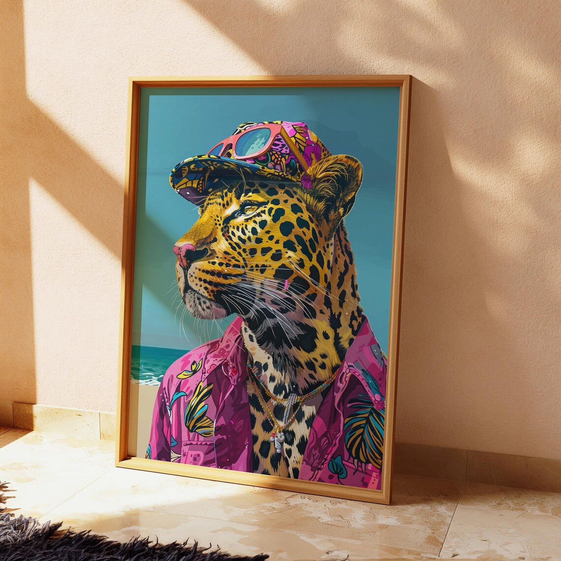 Leopard Beach Portrait Side Profile Cap Hawaiian Shirt Funky Poster - Image 2