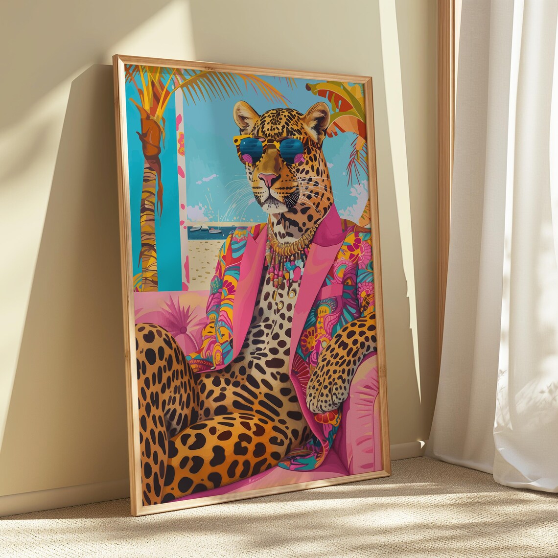 Leopard in Sunglasses Pink Blazer Fashionista Beach Maximalist Poster - Image 2