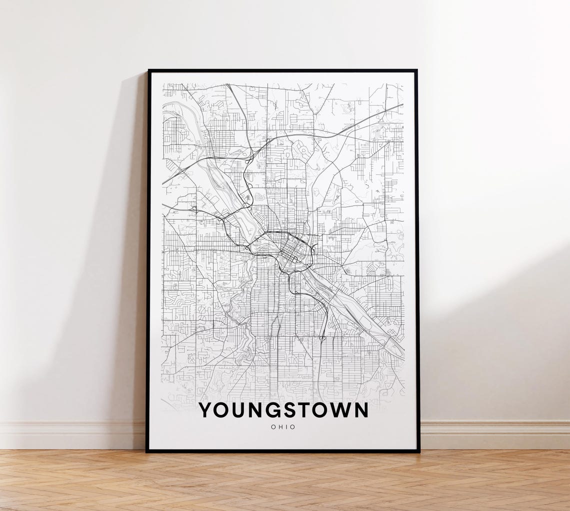 Youngstown City Map Print Street Poster Ohio Art Road Minimalist Wall Office Decor