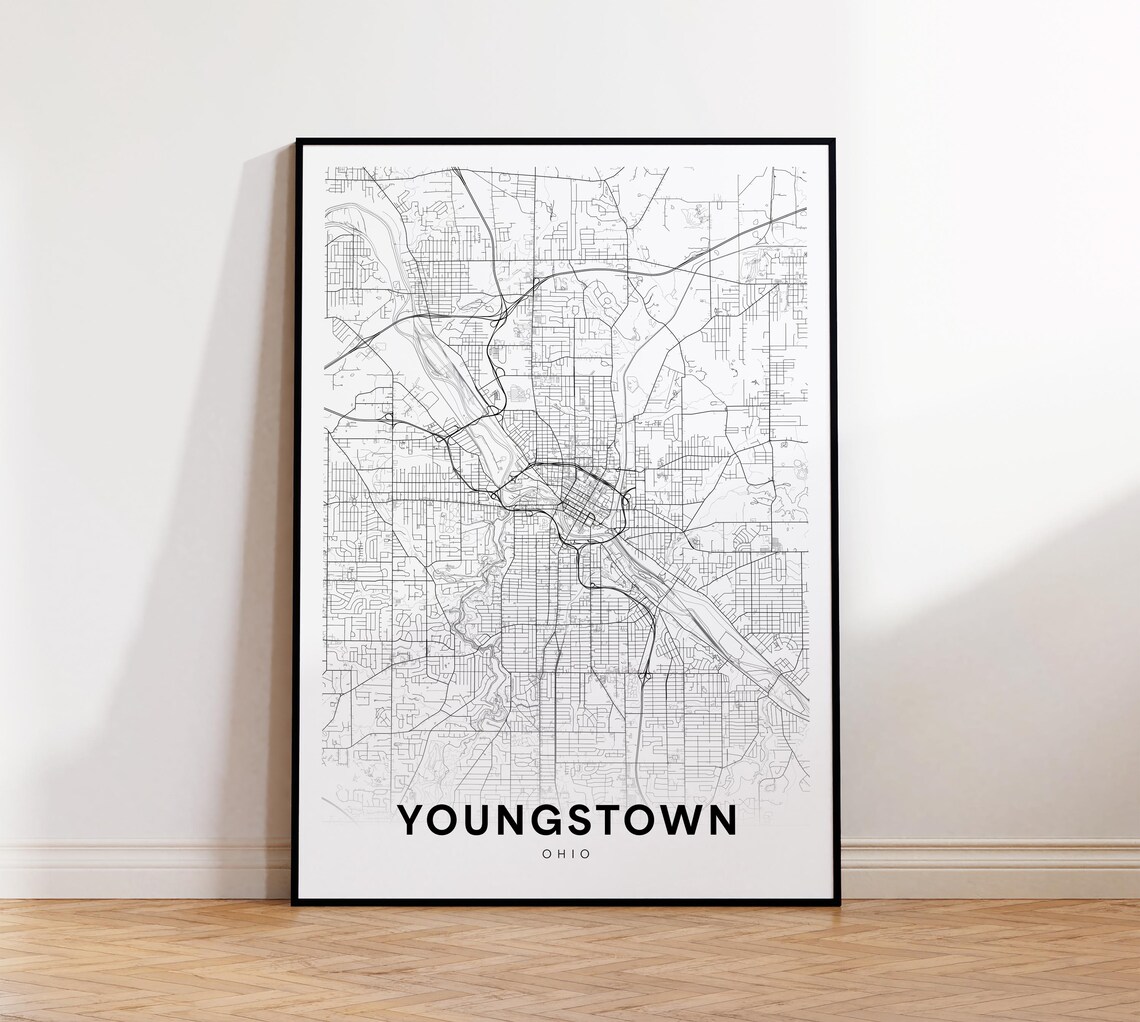 Youngstown Ohio Minimalist City Street Map Line Art Wall Poster