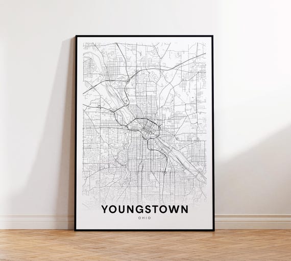 Youngstown City Map Print Street Poster Ohio Art Road Minimalist Wall Office Decor
