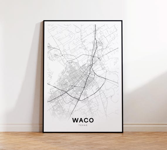 Waco City Map Print Street Poster Texas Art Road Minimalist Living Room Decor