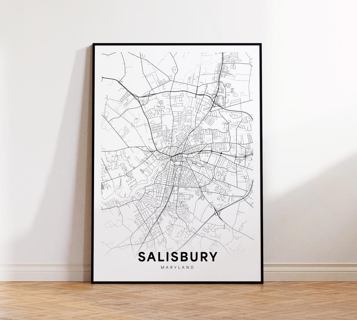 Salisbury City Map Print Street Poster Maryland Art Road Wall Office Decor