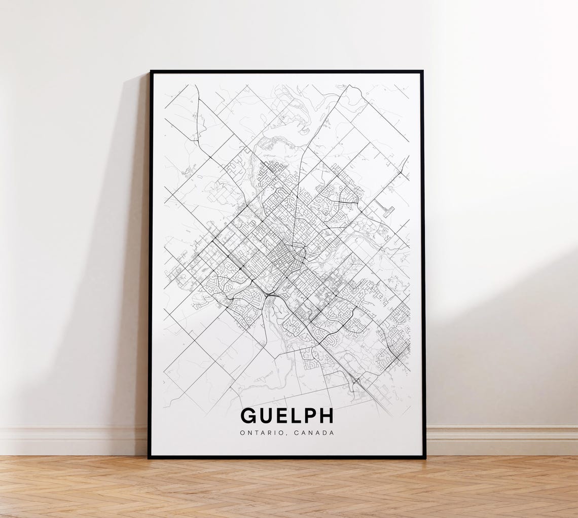 Guelph City Map Minimalist Black White Ontario Canada Art Poster