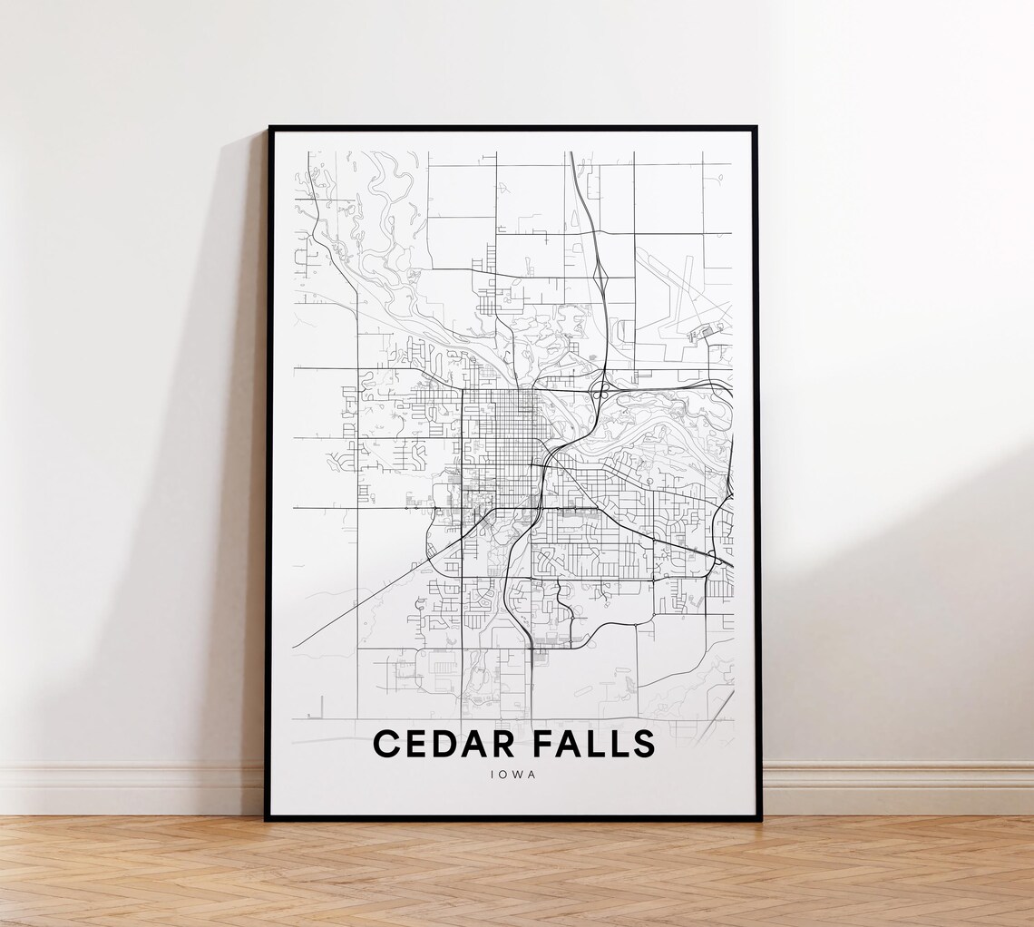 Cedar Falls Iowa Minimalist City Street Map Line Art Travel Poster