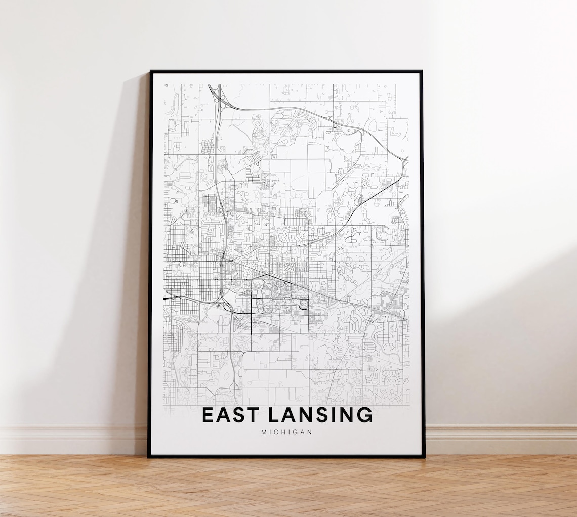 East Lansing Michigan City Street Map Minimalist Modern Wall Art