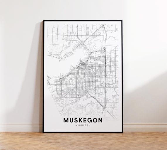 Muskegon City Map Print Street Poster Michigan Art Road Minimalist Living Room Decor