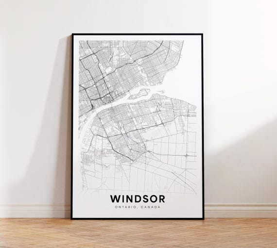 Windsor City Map Print Street Poster Ontario Decor Road Wall Art Office Room