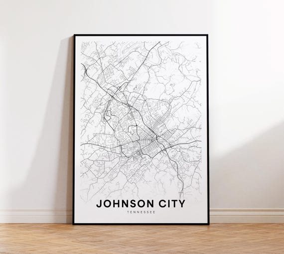 Johnson City Map Print Street Poster Tennessee Art Road Wall Office Decor
