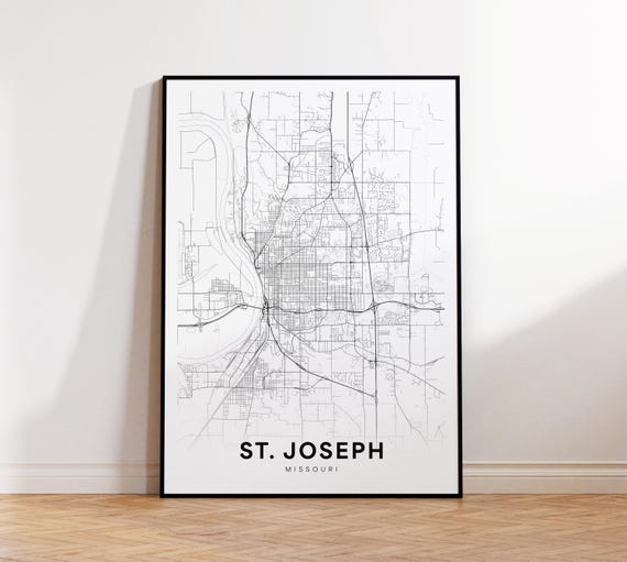 St Joseph City Map Print Street Poster Missouri Art Road Wall Office Decor