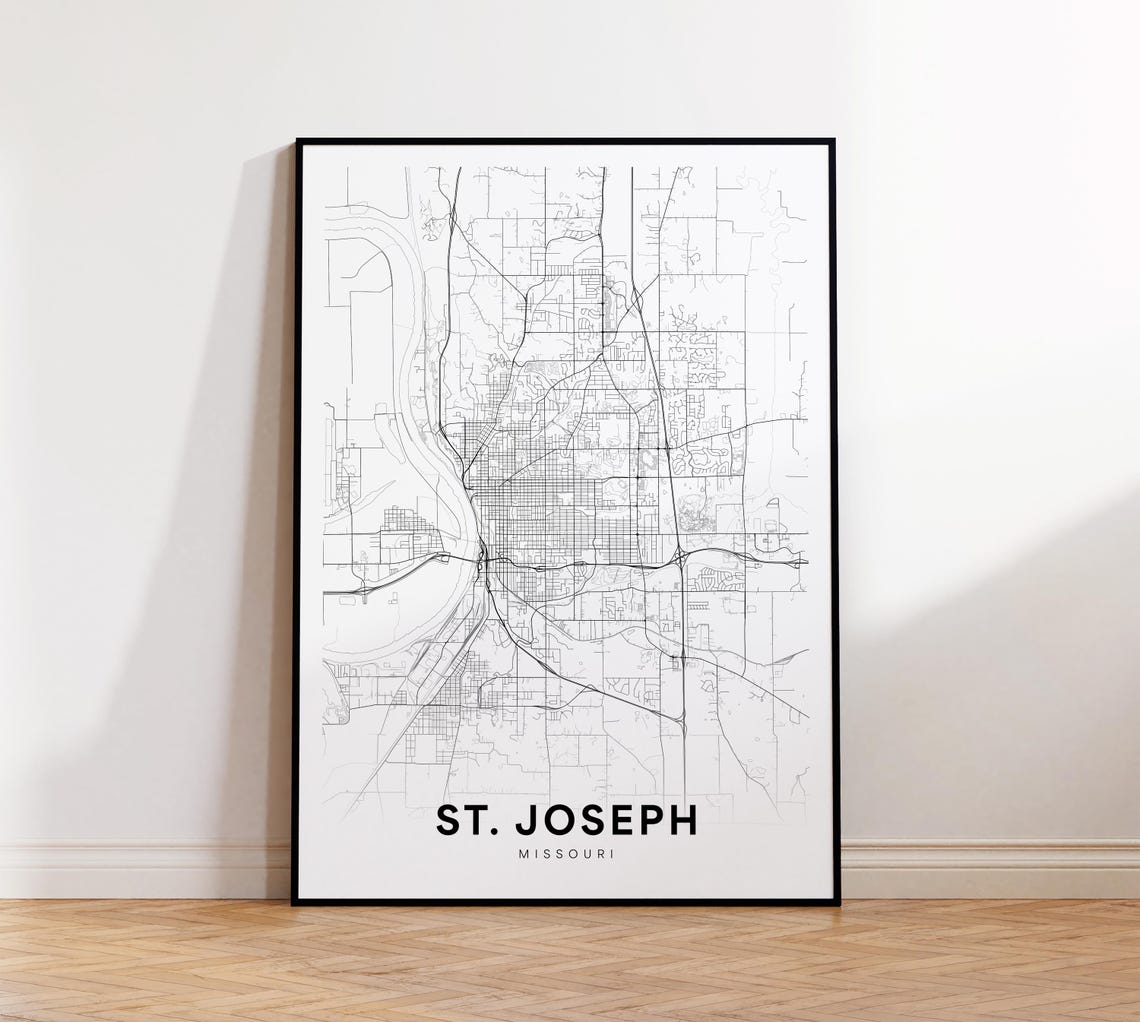St Joseph Missouri Minimalist Black White Street Map Art Poster