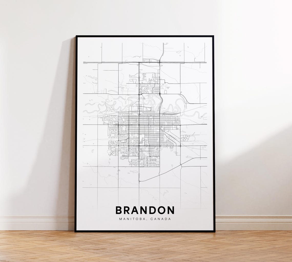 Brandon City Map Print Street Poster Manitoba Decor Road Wall Art Office Room