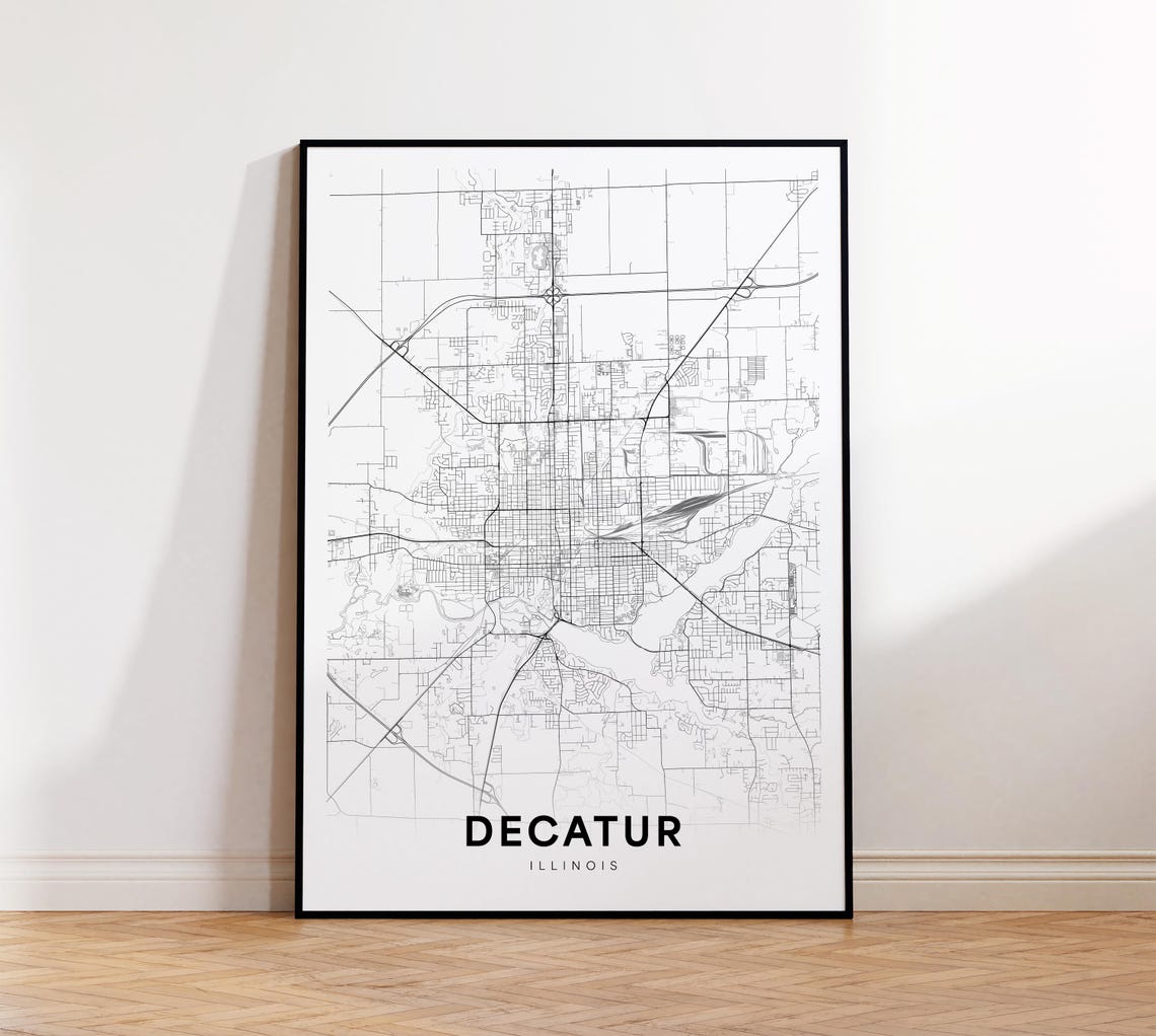 Decatur City Map Print Street Poster Illinois Art Road Wall Office Decor