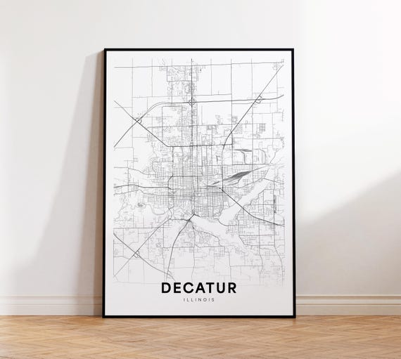 Decatur City Map Print Street Poster Illinois Art Road Wall Office Decor