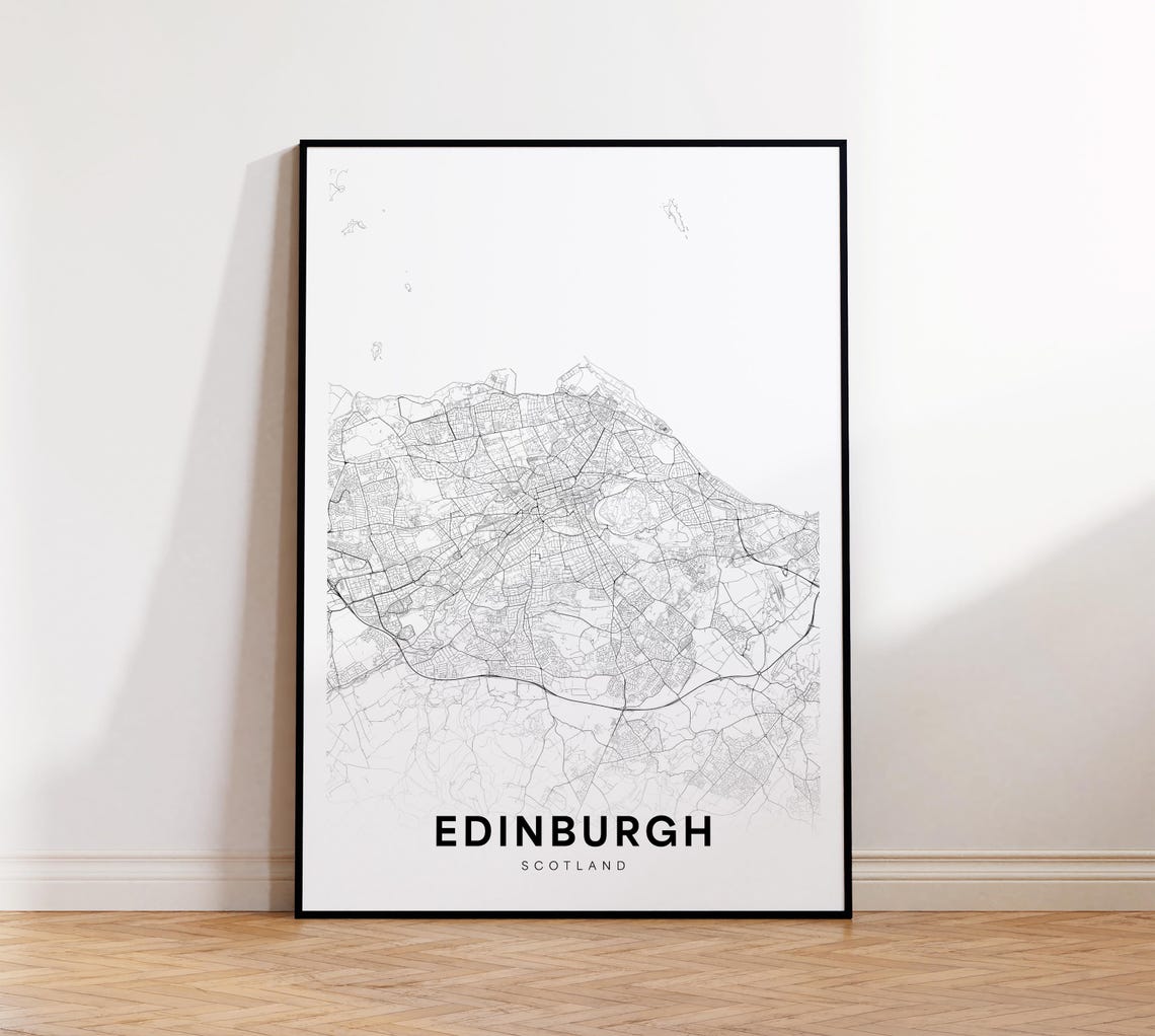 Edinburgh City Map Print Uk Minimalist Poster Decor Instant
