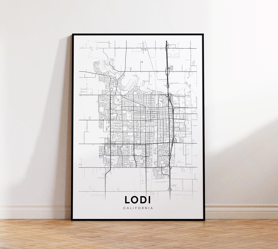 Lodi California City Map Poster Minimalist Black White Decor