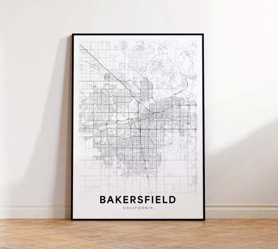 Bakersfield City Map Poster Ca Street Print Road Wall Art Home Decor