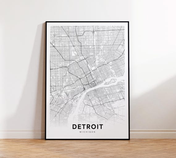 Detroit Mi City Map Street Michigan Usa Poster Modern Road Minimalist Decor Gift For Family