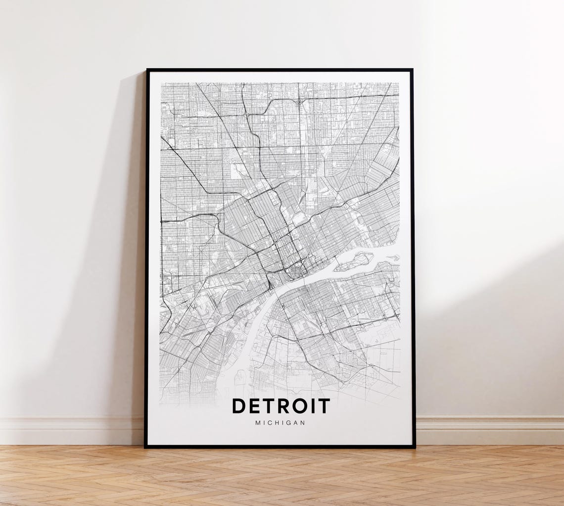 Detroit Michigan Minimalist Street Map Black Line Wall Poster