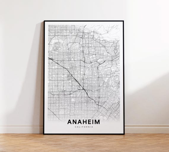 Anaheim Cityy Map Poster Ca Street City Print Road Wall Art Living Room Decor