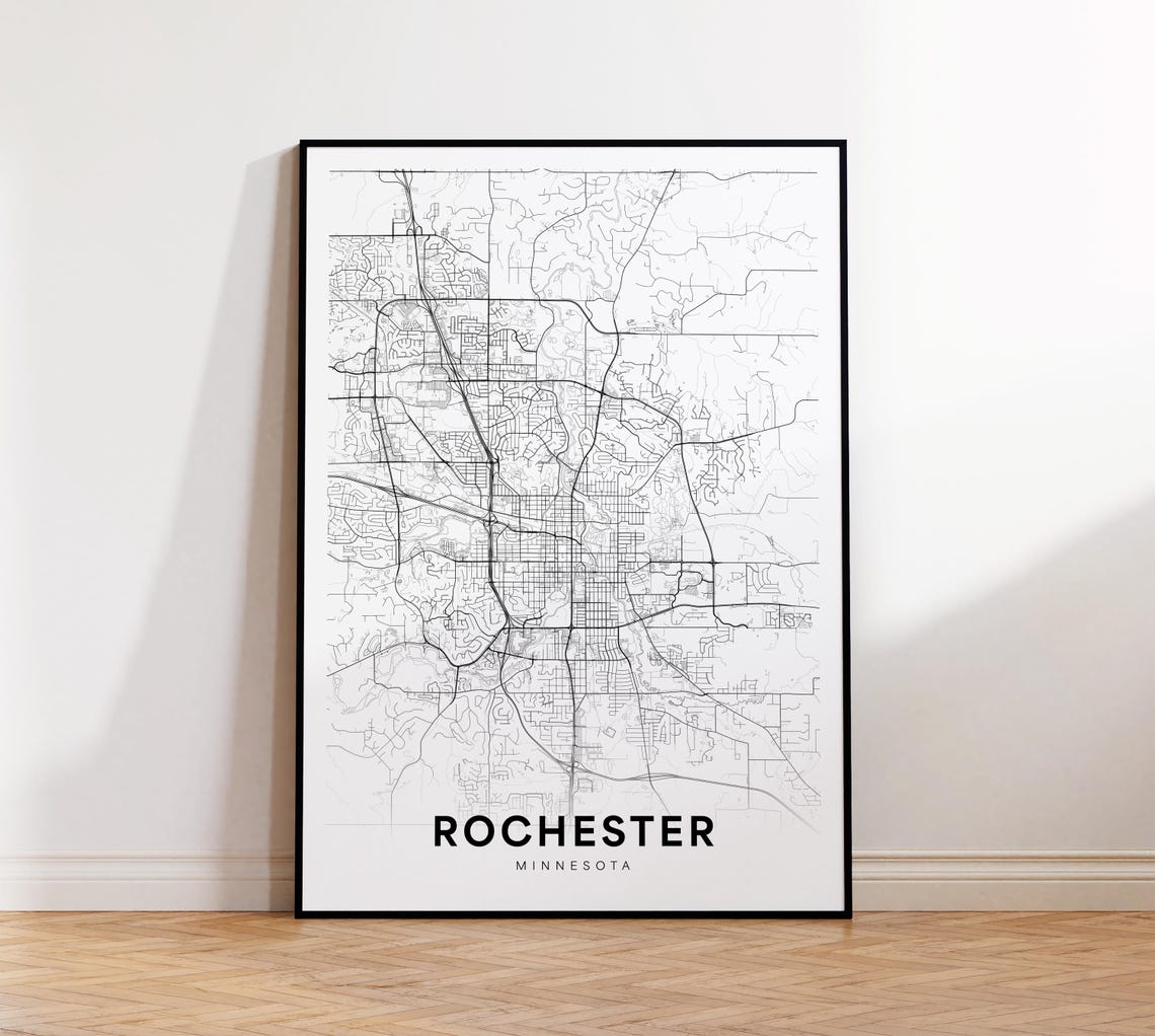 Rochester Minnesota Minimalist Black and White City Map Poster