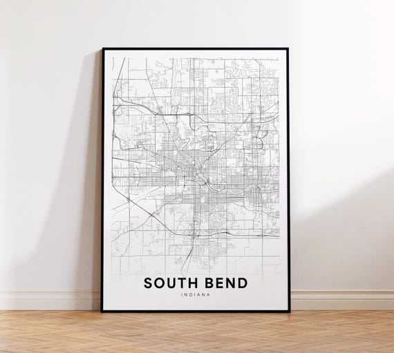 South Bend City Map Print Street Poster Indiana Art Road Minimalist Living Room Decor