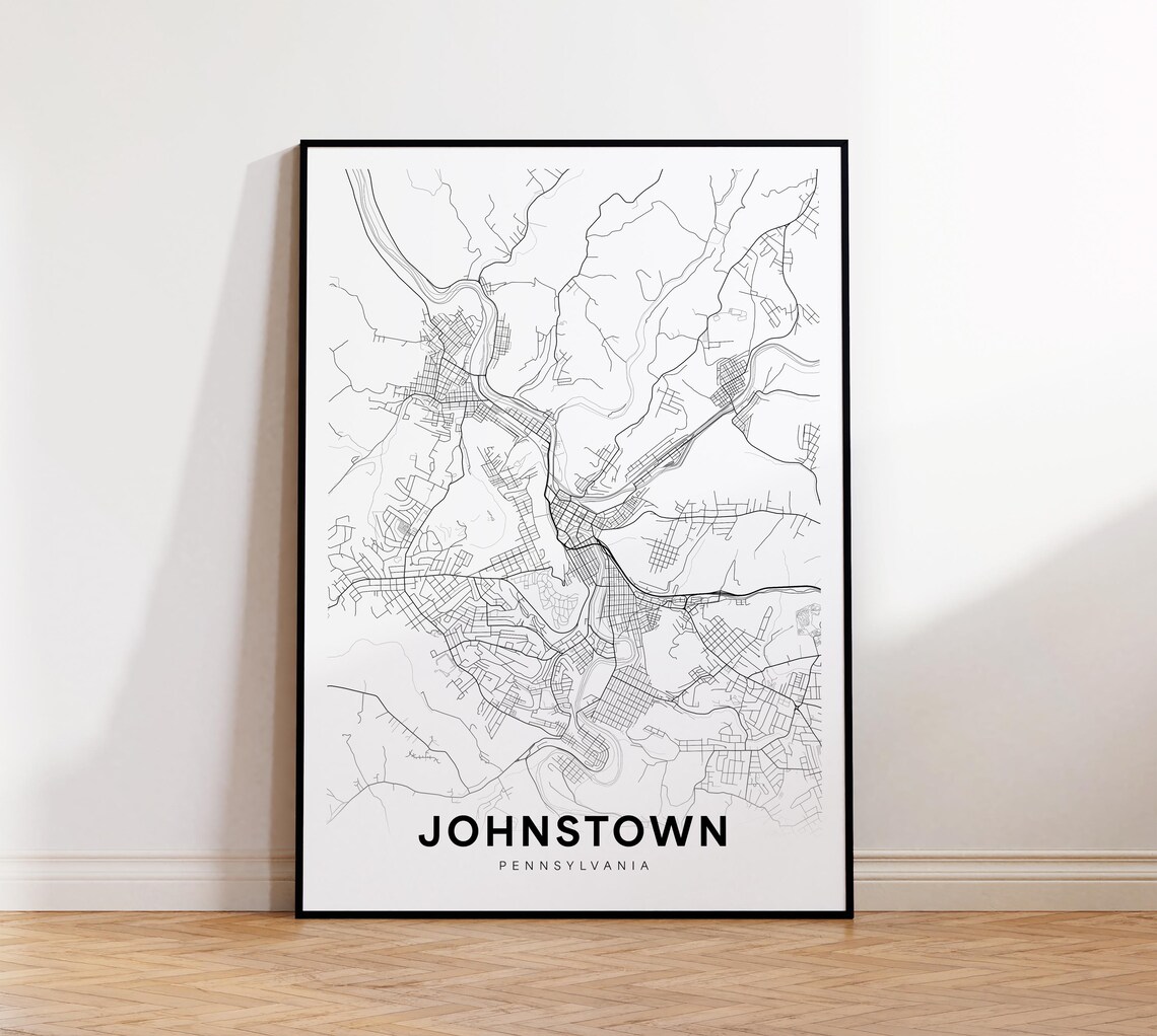 Johnstown Pennsylvania City Street Map Black and White Poster