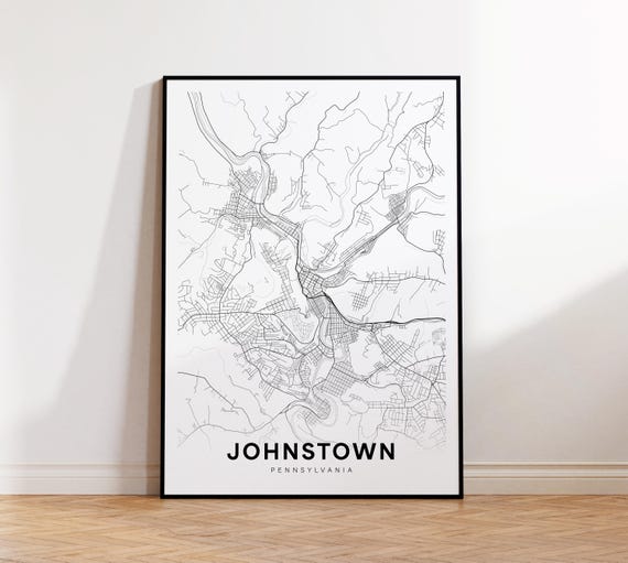 Johnstown City Map Print Street Poster Pennsylvania Art Road Wall Office Decor