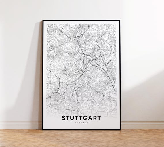 Stuttgart City Map Wall Art Minimalist Print Germany Travel Decor Modern Unique Gift