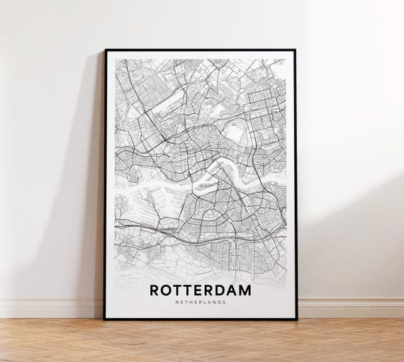 Rotterdam City Map Street Netherlands Modern Print Decor Wall Art Instant