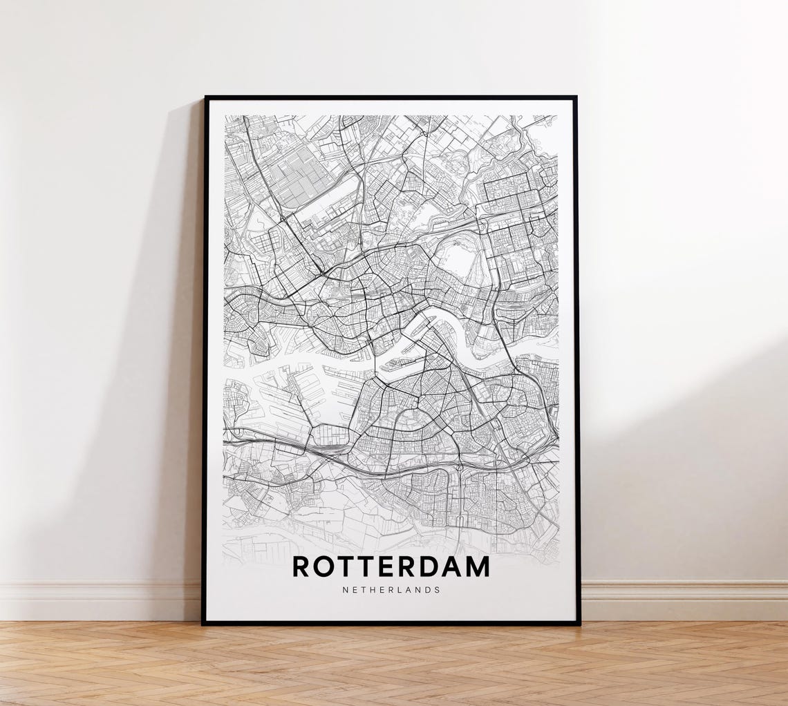 Rotterdam City Map Street Netherlands Modern Print Decor Wall Art Instant
