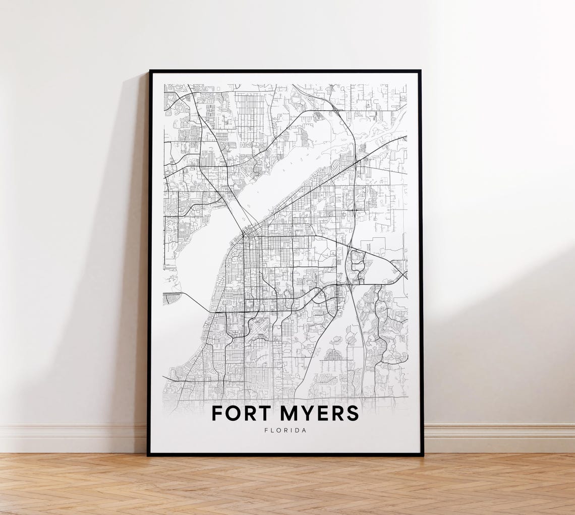 Fort Myers City Map Print Poster Florida Art Street Road Wall Office Decor