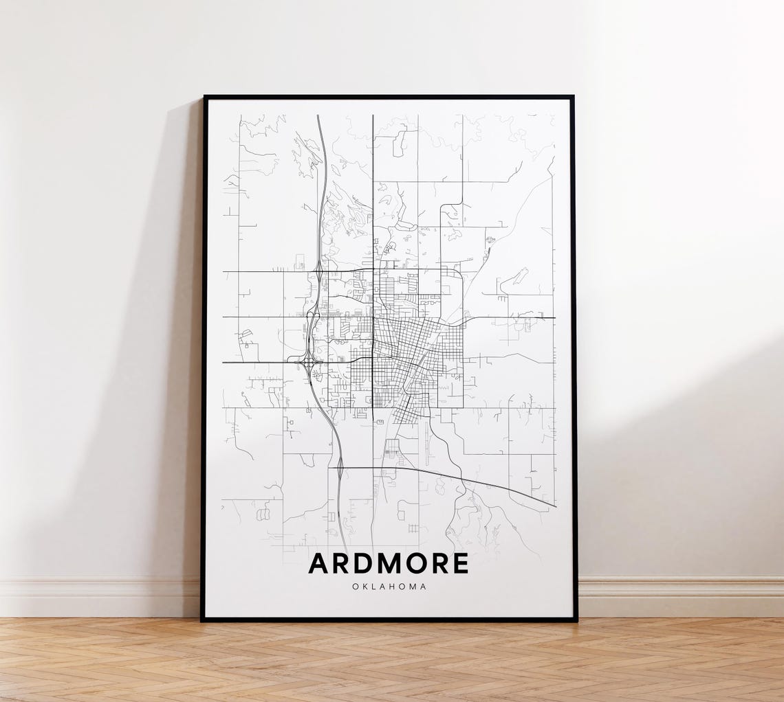 Ardmore City Map Print Street Poster Oklahoma Art Road Wall Living Room Decor