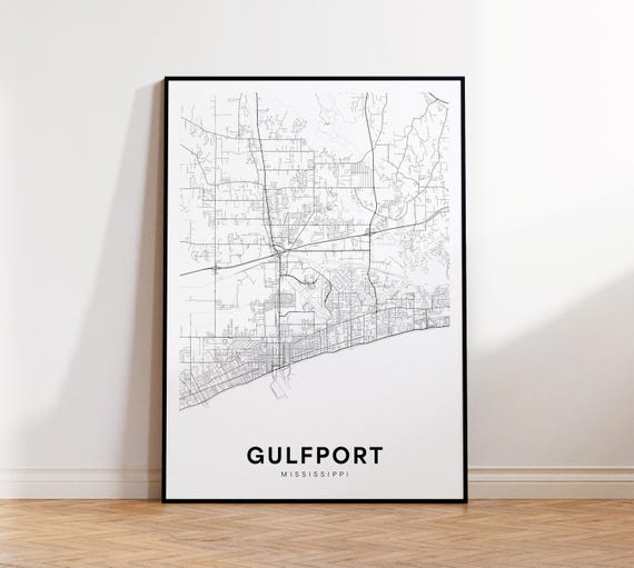 Gulfport City Map Print Street Poster Mississippi Art Road Wall Office Decor