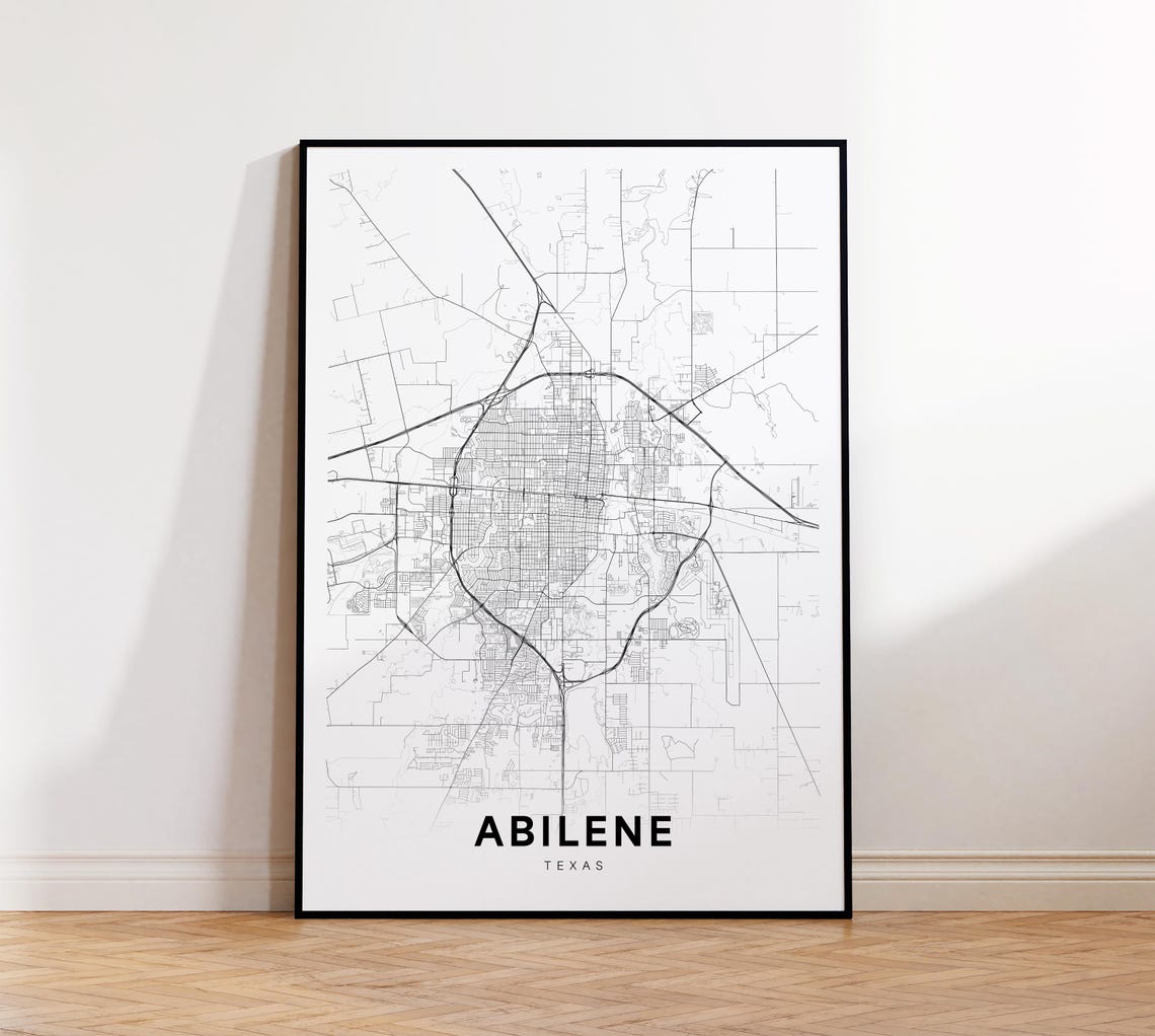 Detailed Abilene Texas Minimalist Black and White City Map Poster