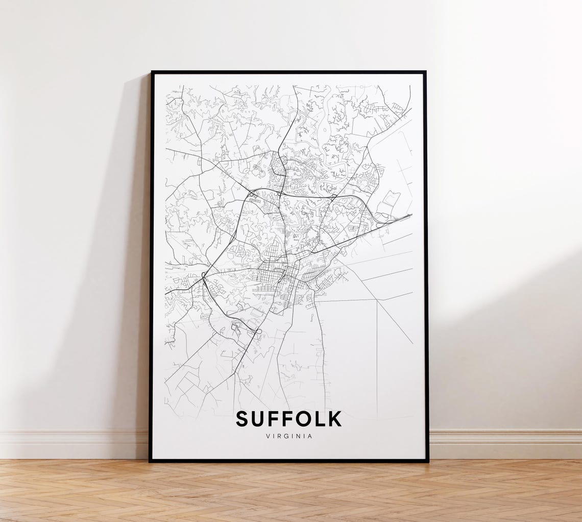 Suffolk City Map Poster Va Street Virginia Print Road Wall Art Home Decor