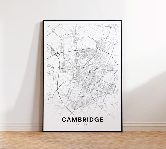 Cambridge City Map Print Uk Minimalist Poster Decor Instant